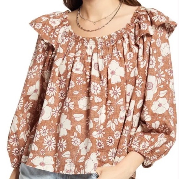 Free People Miss Daisy Ruffle Print Top in Vintage Combo size medium floral - Picture 9 of 9
